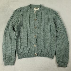 Vintage LL Bean Sweater Womens Small Mohair Blend Cardigan Button Up Cable Knit